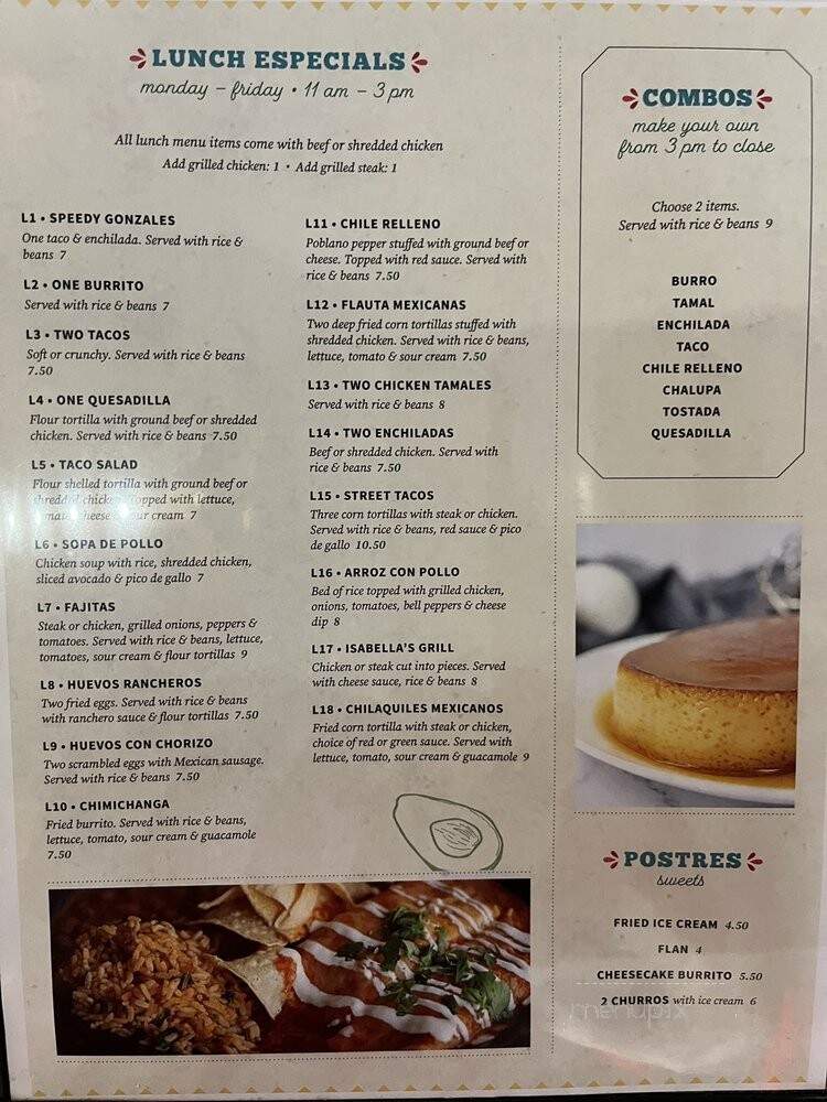 Isabella Mexican Cocina & Cantina - Cropwell, AL menu_pic