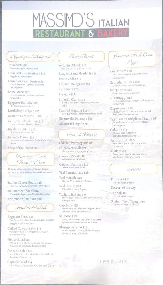 Massimo's Italian Restaurant & Bakery - York, PA menu_pic