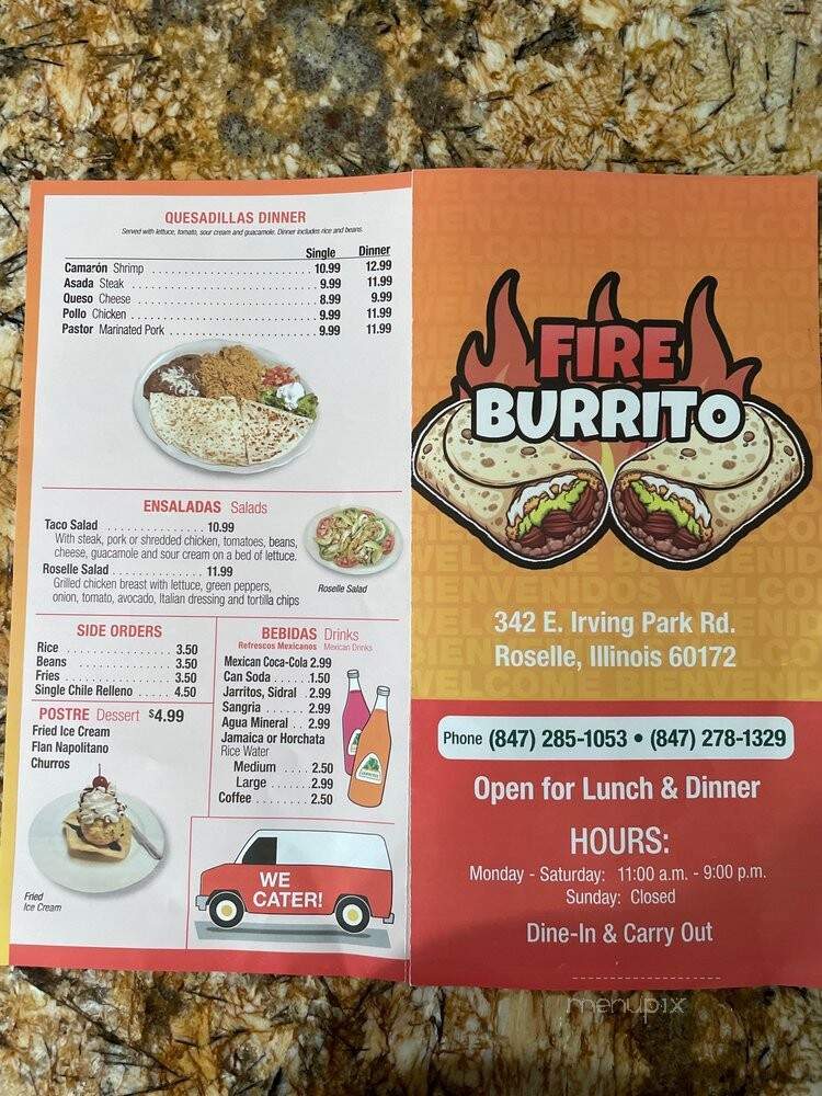 Fire Burrito - Roselle, IL menu_pic