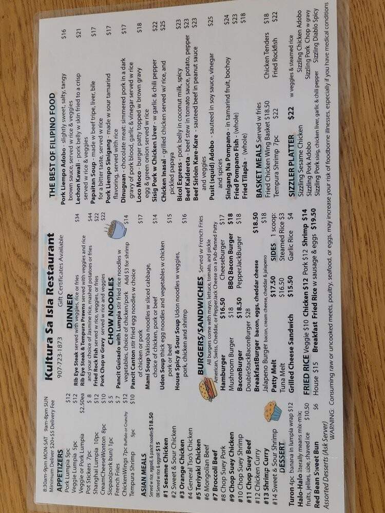 Kultura Sa Isla Restaurant - Juneau, AK menu_pic
