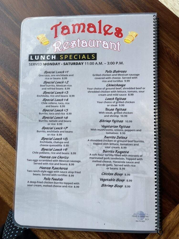 Tamales Mexican Restaurant - Indianapolis, IN menu_pic