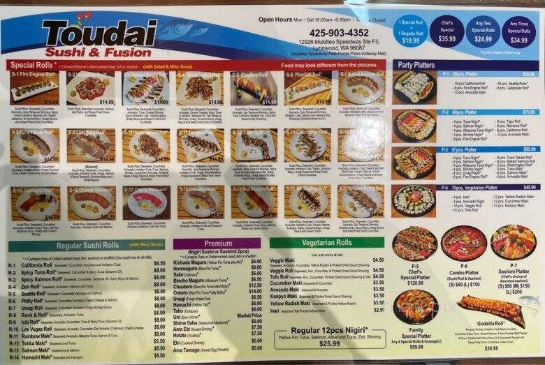 Toudai Sushi & Fusion - Lynnwood, WA menu_pic