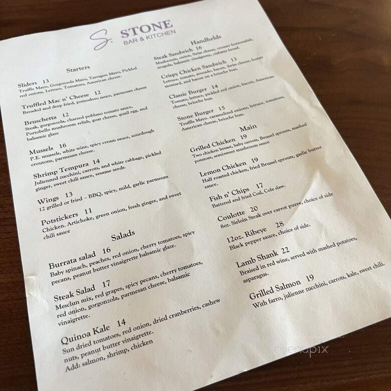 Stone Bar & Kitchen - Columbus, OH menu_pic