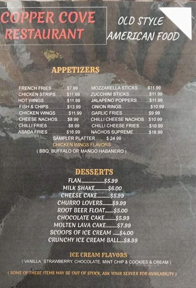 Copper Cove Restaurant - Copperopolis, CA menu_pic
