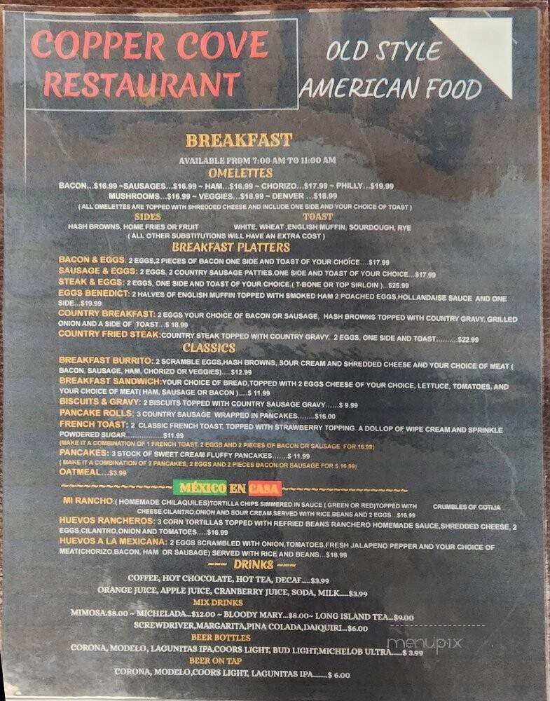 Copper Cove Restaurant - Copperopolis, CA menu_pic