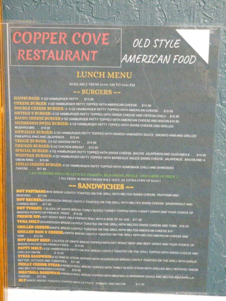 Copper Cove Restaurant - Copperopolis, CA menu_pic