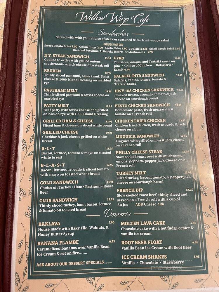 The Willow Wisp Cafe - Sonora, CA menu_pic
