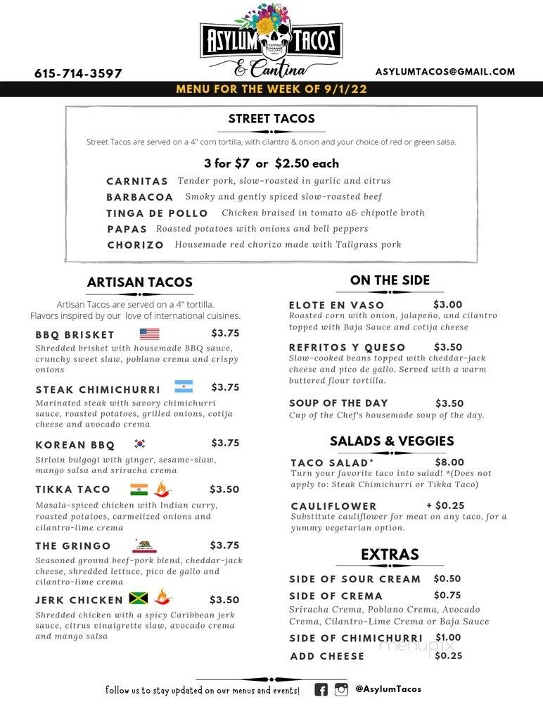 Asylum Tacos & Cantina - Columbia, TN menu_pic
