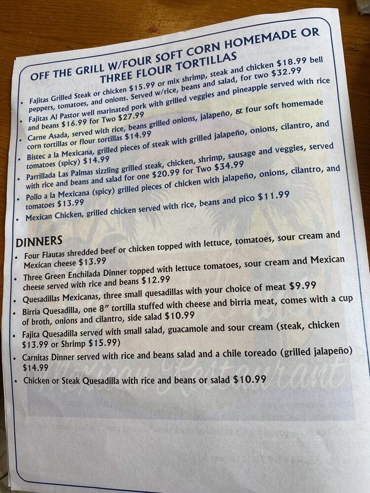 Las Palmas Mexican Restaurant - Panacea, FL menu_pic