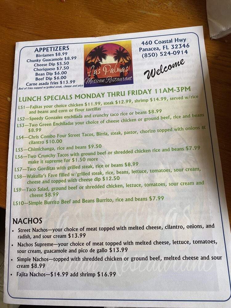 Las Palmas Mexican Restaurant - Panacea, FL menu_pic