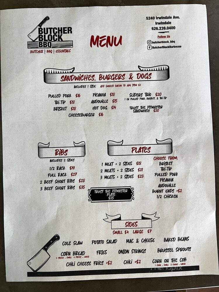 Butcher Block BBQ - Irwindale, CA menu_pic