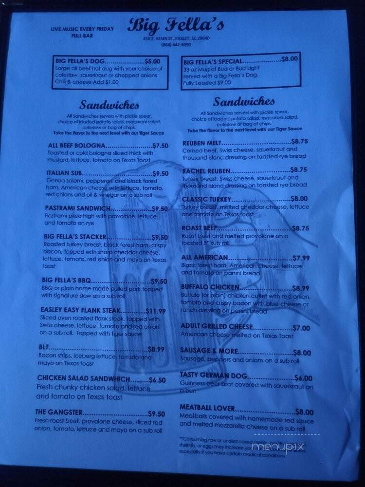 Big Fella's - Easley, SC menu_pic