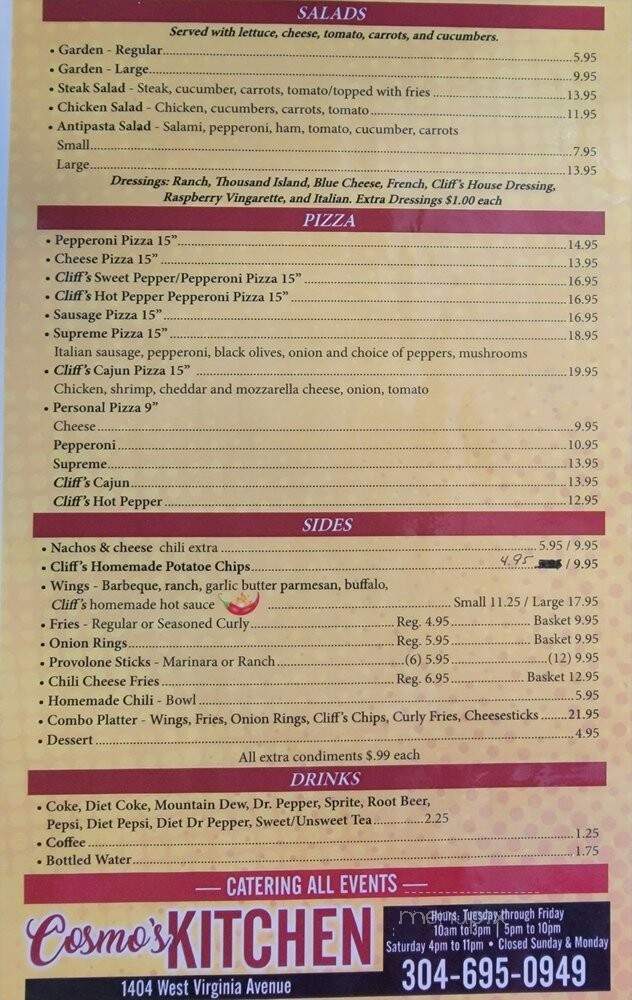 Cosmo's Kitchen - Clarksburg, WV menu_pic