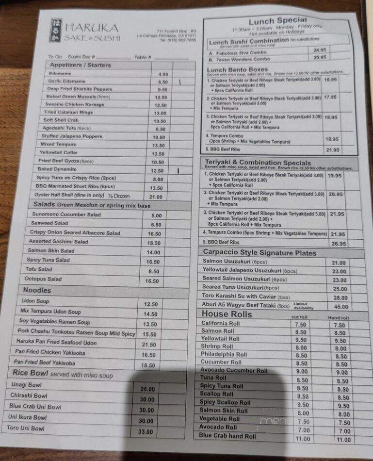 Haruka Sake and Sushi - La Canada Flintridge, CA menu_pic