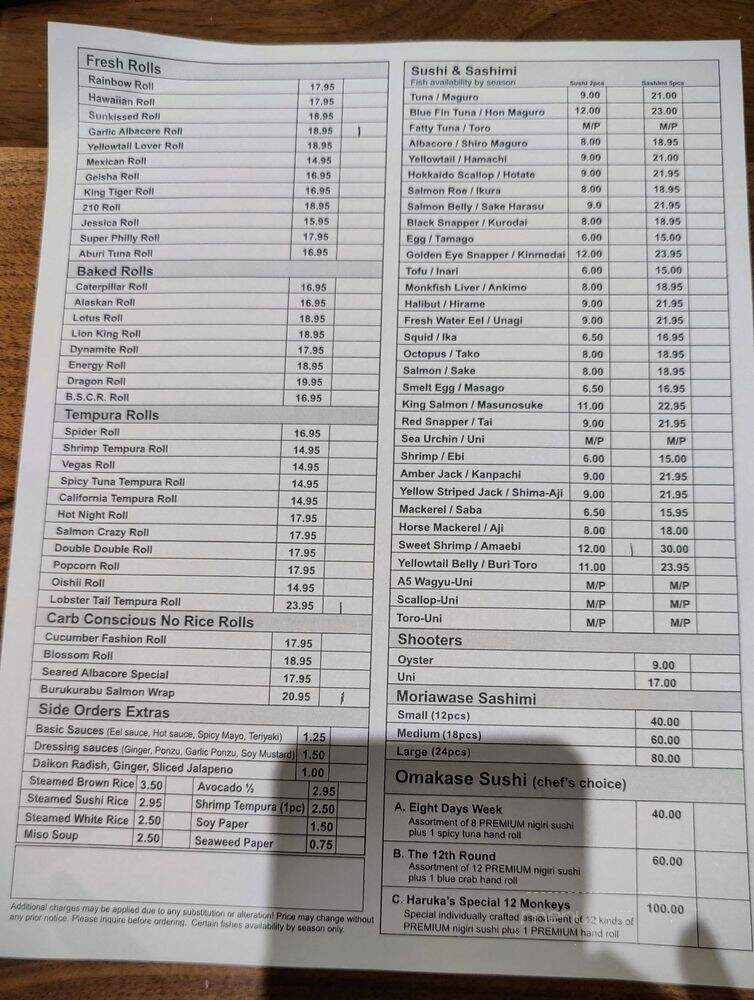 Haruka Sake and Sushi - La Canada Flintridge, CA menu_pic
