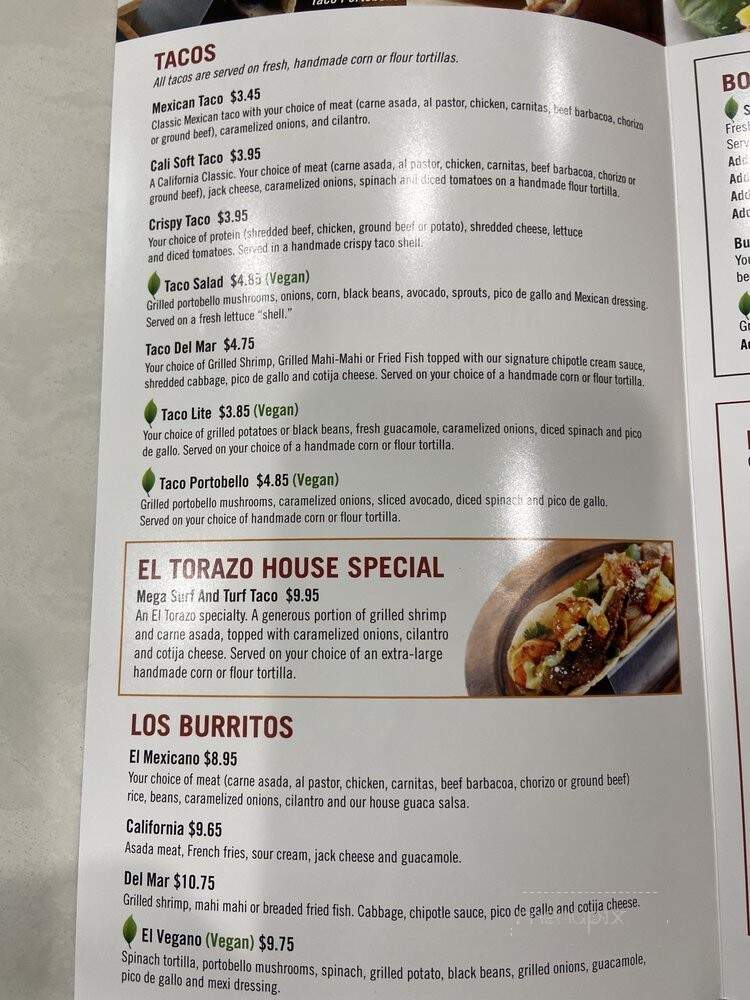 El Torazo - Huntington Beach, CA menu_pic
