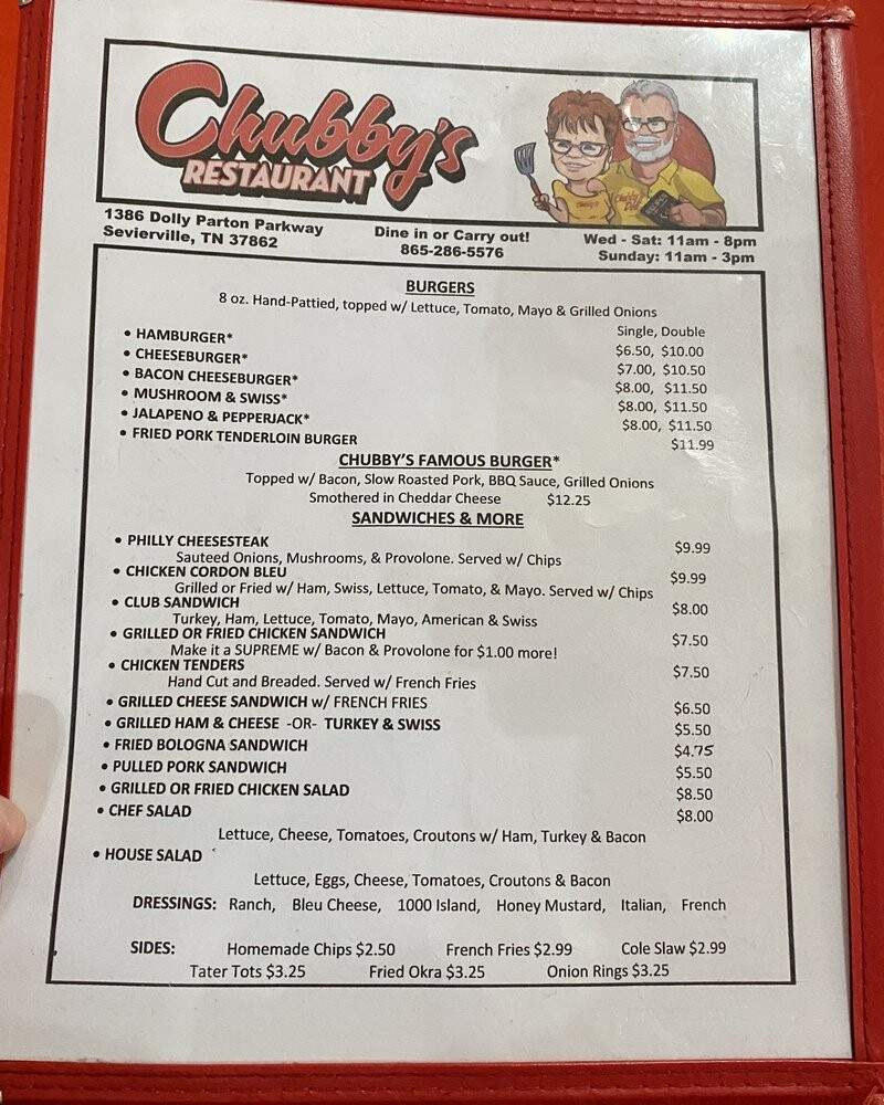 Chubby's Restaurant - Sevierville, TN menu_pic