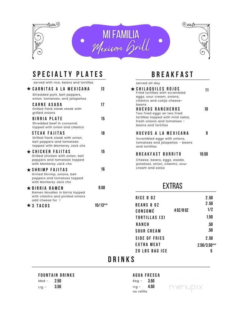 Mi Familia Mexican Grill - Porterville, CA menu_pic