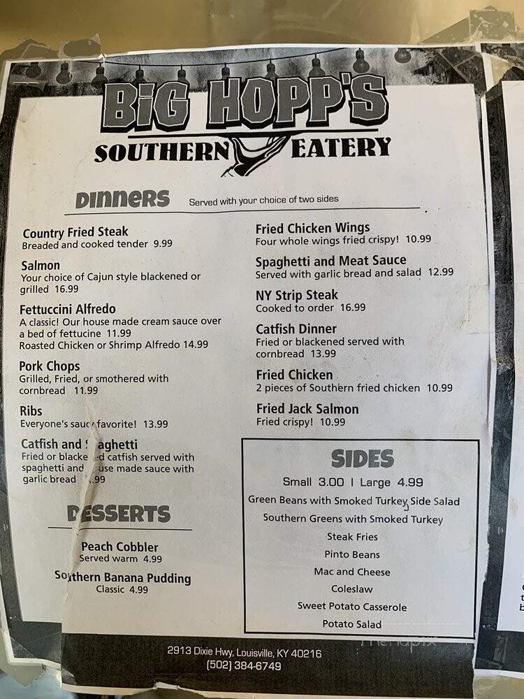 Big Hopp's Southern Eatery - Shively, KY menu_pic