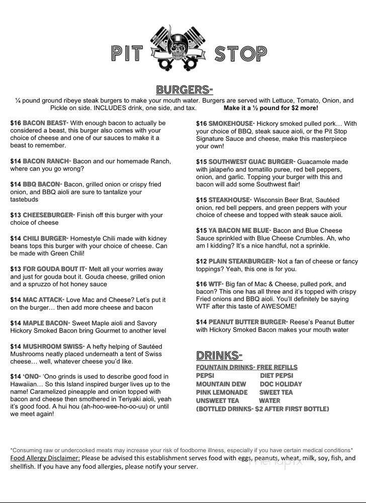 Pit Stop Gourmet Burgers - Sierra Vista, AZ menu_pic