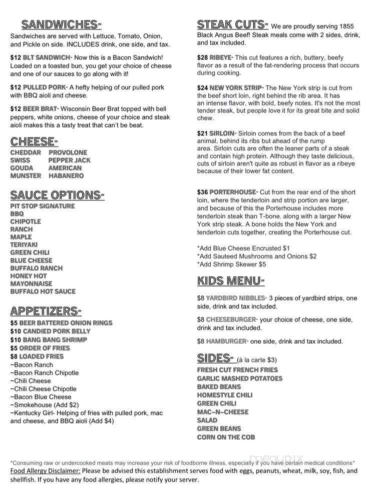 Pit Stop Gourmet Burgers - Sierra Vista, AZ menu_pic