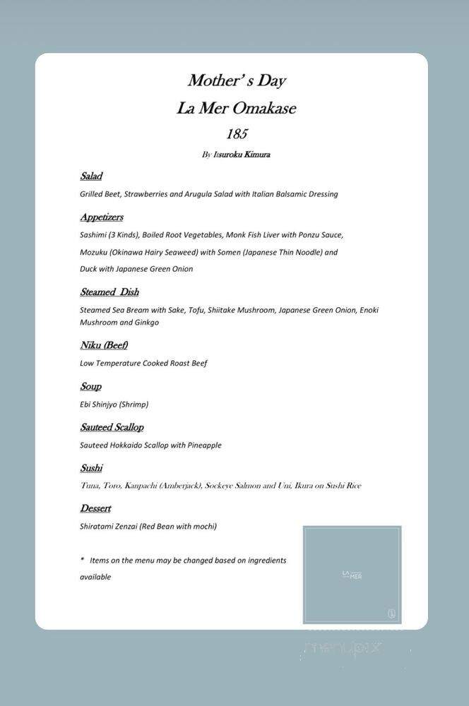 La Mer Sushi Restaurant - Los Angeles, CA menu_pic
