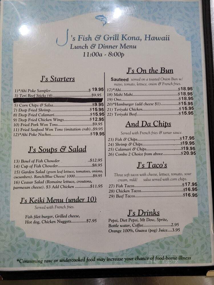 J's Fish & Grill - Kailua-Kona, HI menu_pic