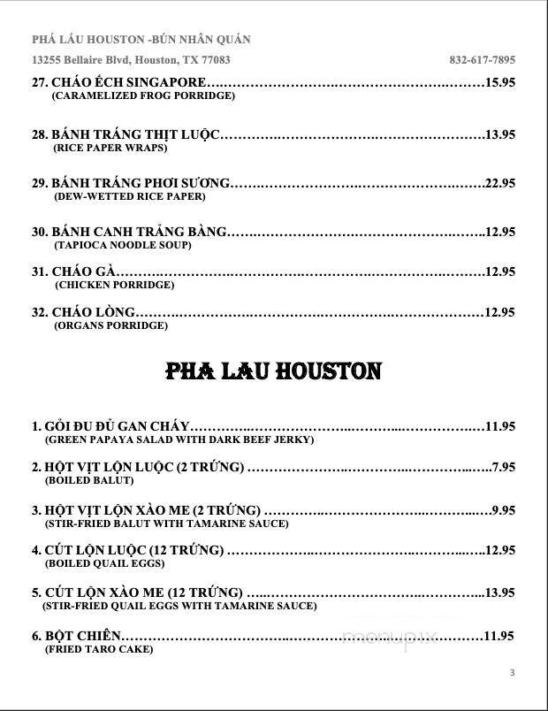 Bun Nhan Quan - Houston, TX menu_pic