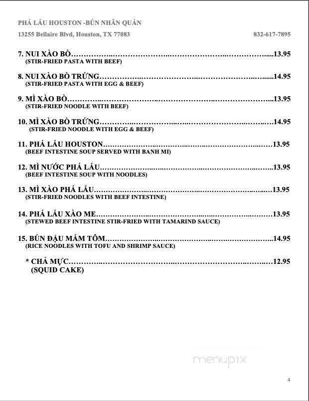 Bun Nhan Quan - Houston, TX menu_pic