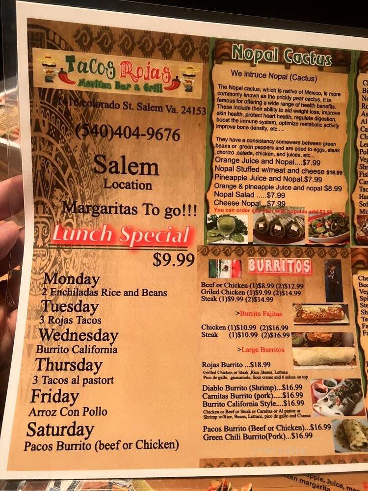 Tacos Rojas - Salem, VA menu_pic