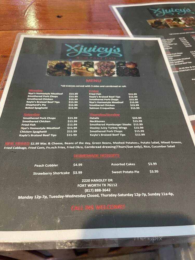 Juicy's Soul Food Cafe - Fort Worth, TX menu_pic
