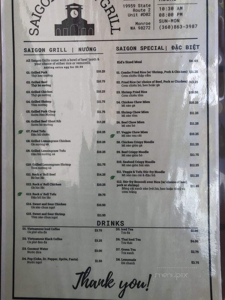 Saigon Pho & Grill - Monroe, WA menu_pic