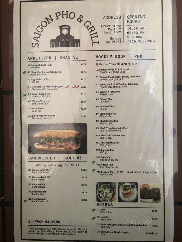 Saigon Pho & Grill - Monroe, WA menu_pic