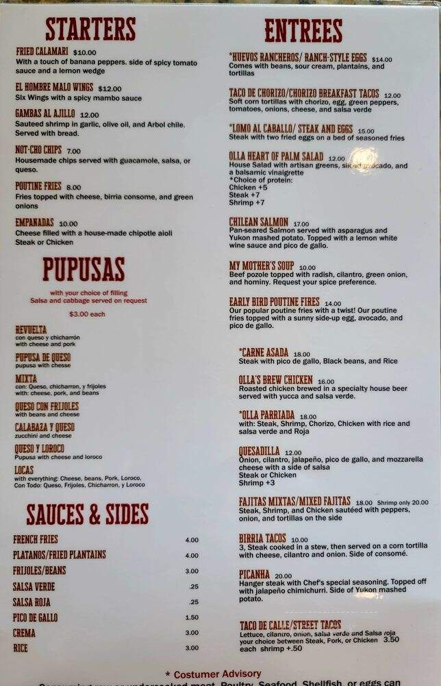 Olla Cafe Bar - Stafford, VA menu_pic