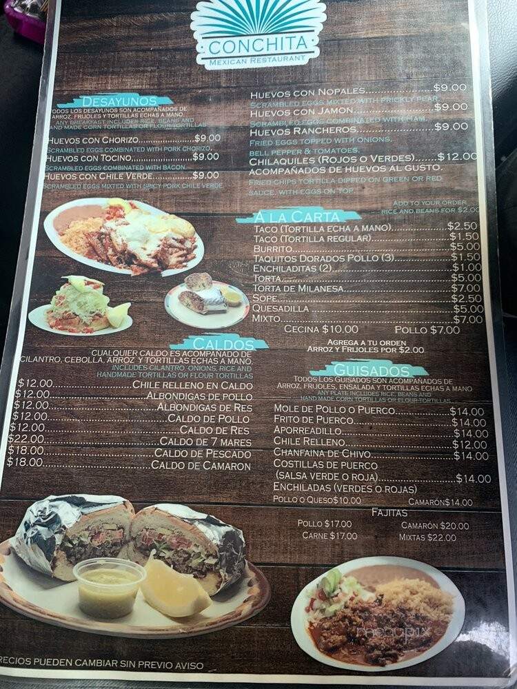 Conchita Restaurant Mexican Food - Parlier, CA menu_pic