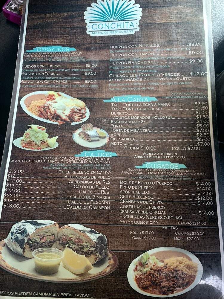 Conchita Restaurant Mexican Food - Parlier, CA menu_pic