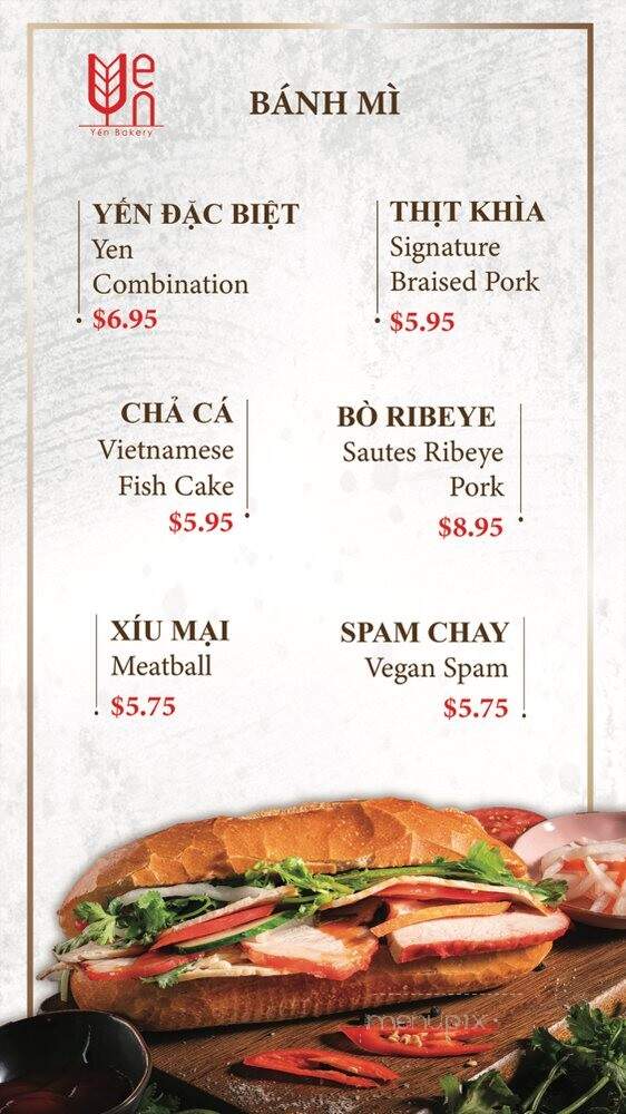 Yen Bakery and Sandwiches - Westminster, CA menu_pic