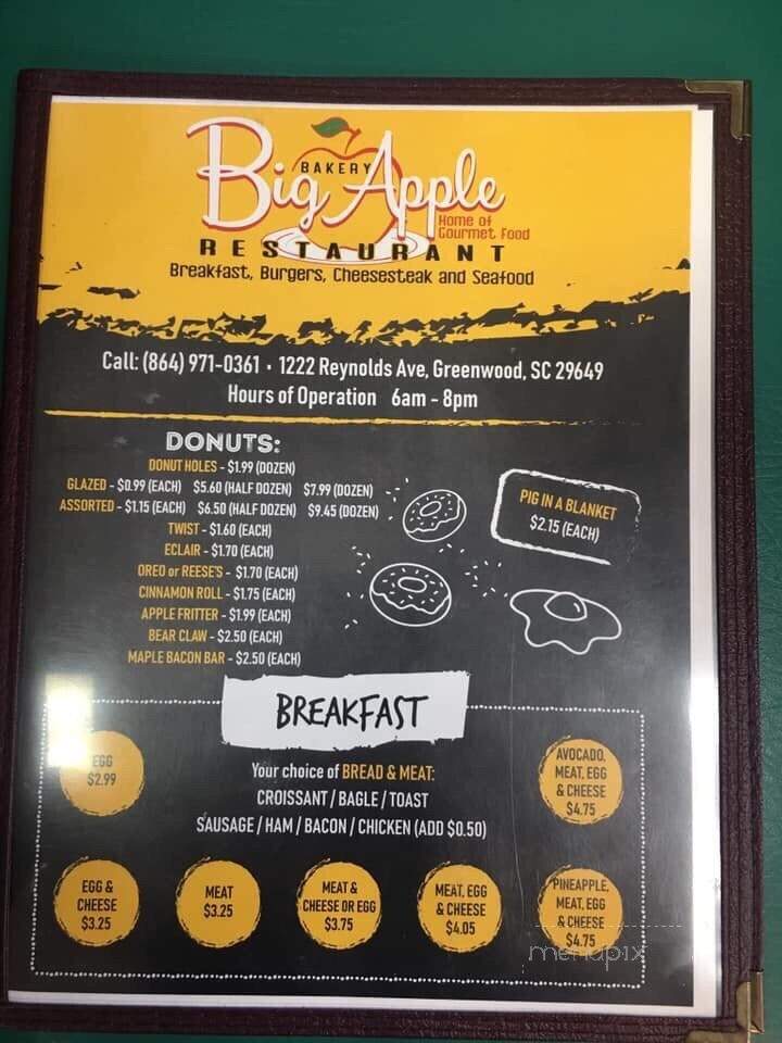 Big Apple Bakery & Restaurant - Greenwood, SC menu_pic