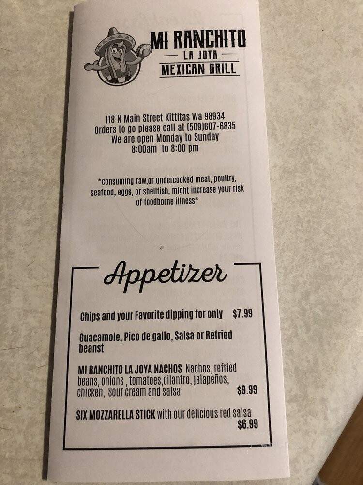 Mi Ranchito La Joya Mexican Grill - Kittitas, WA menu_pic