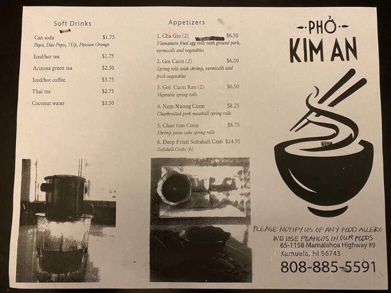 Pho Kim An - Waimea, HI menu_pic