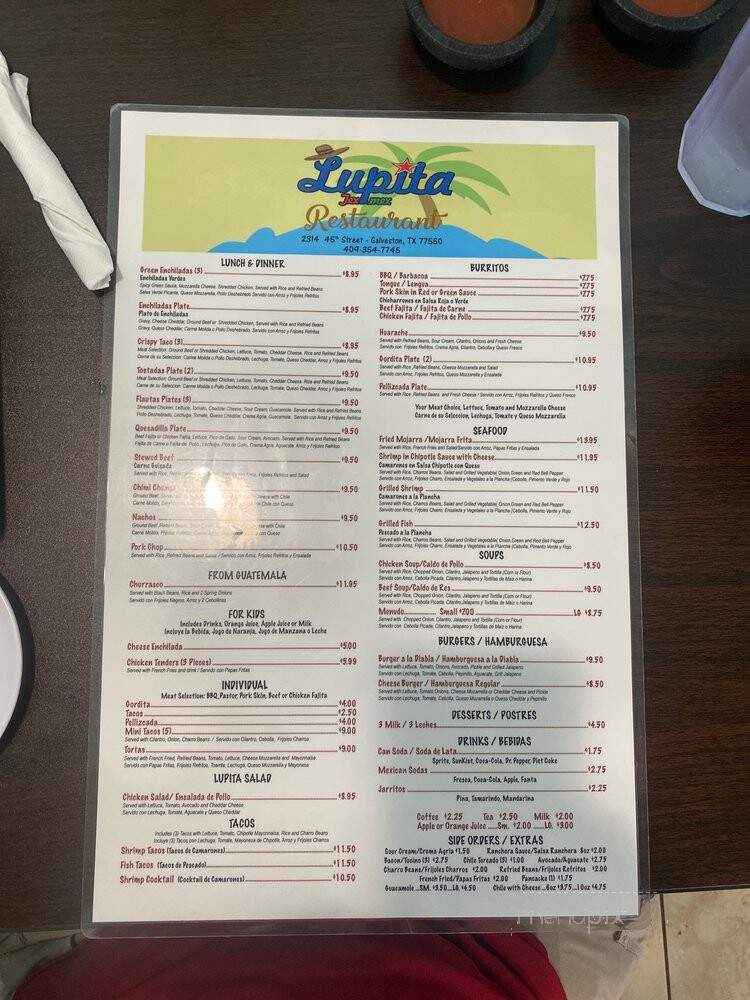 Lupita - Galveston, TX menu_pic