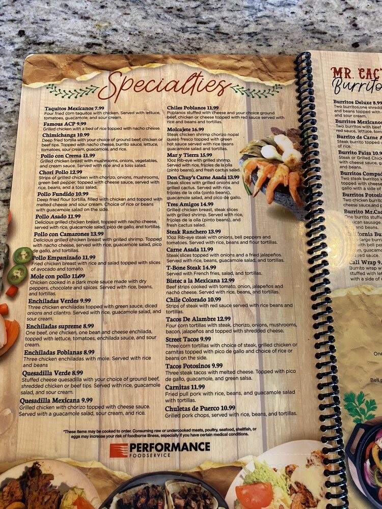 Mr. Cactus Mexican Kitchen - Easley, SC menu_pic