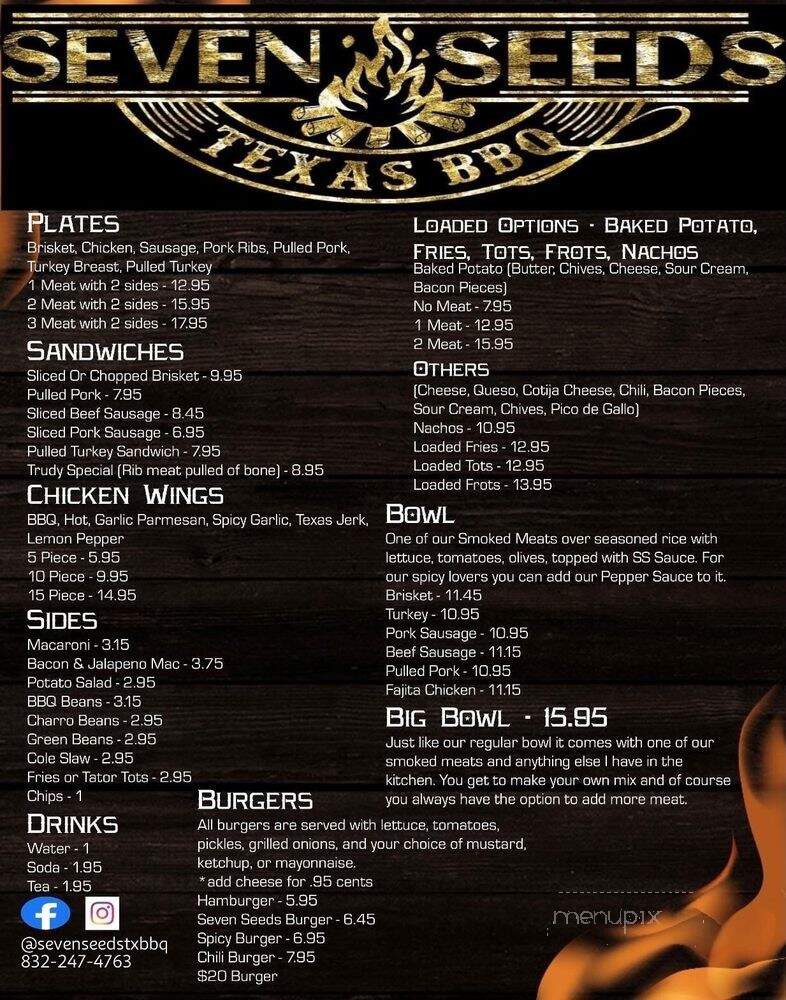 Seven Seeds Texas Barbecue - Rosharon, TX menu_pic