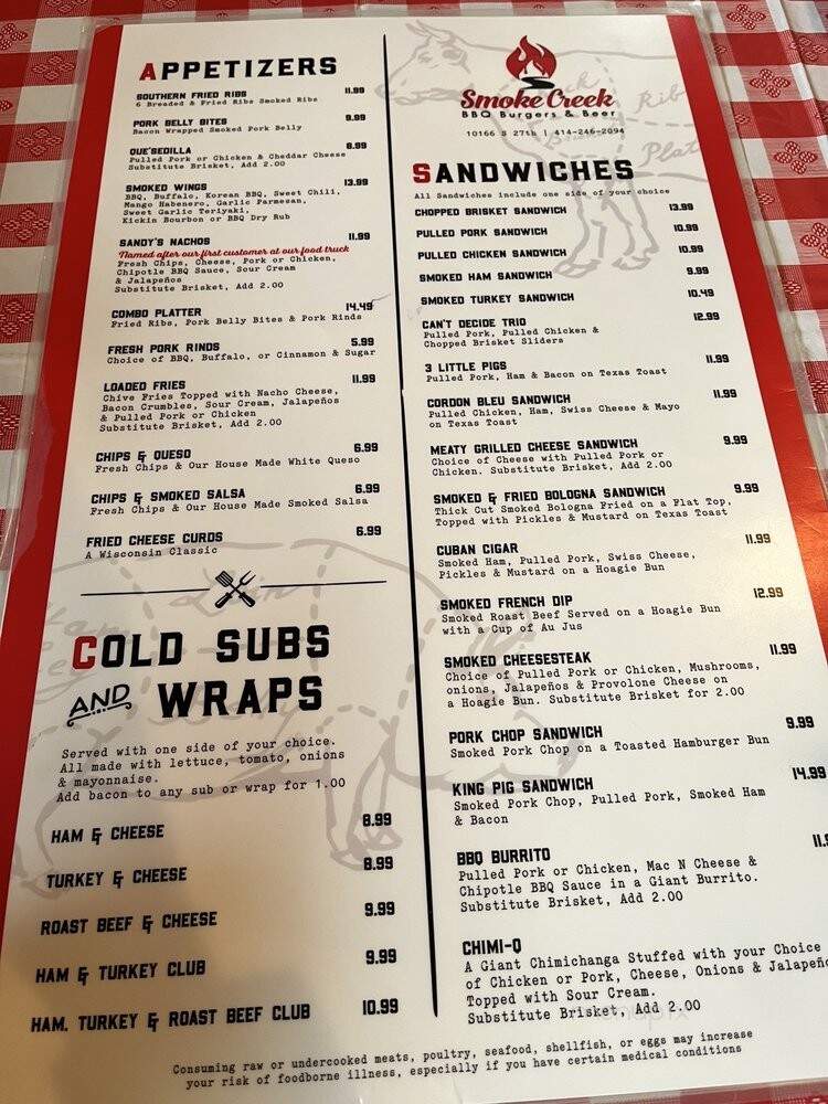 Smoke Creek - Oak Creek, WI menu_pic