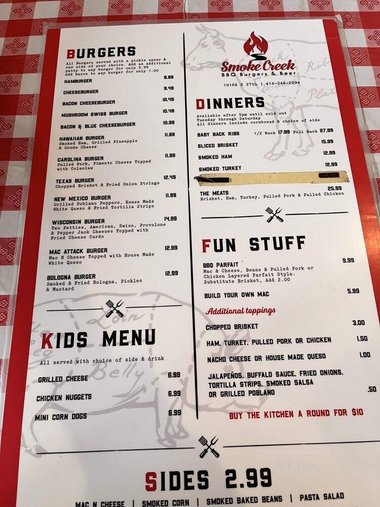 Smoke Creek - Oak Creek, WI menu_pic