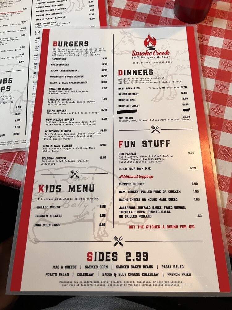 Smoke Creek - Oak Creek, WI menu_pic