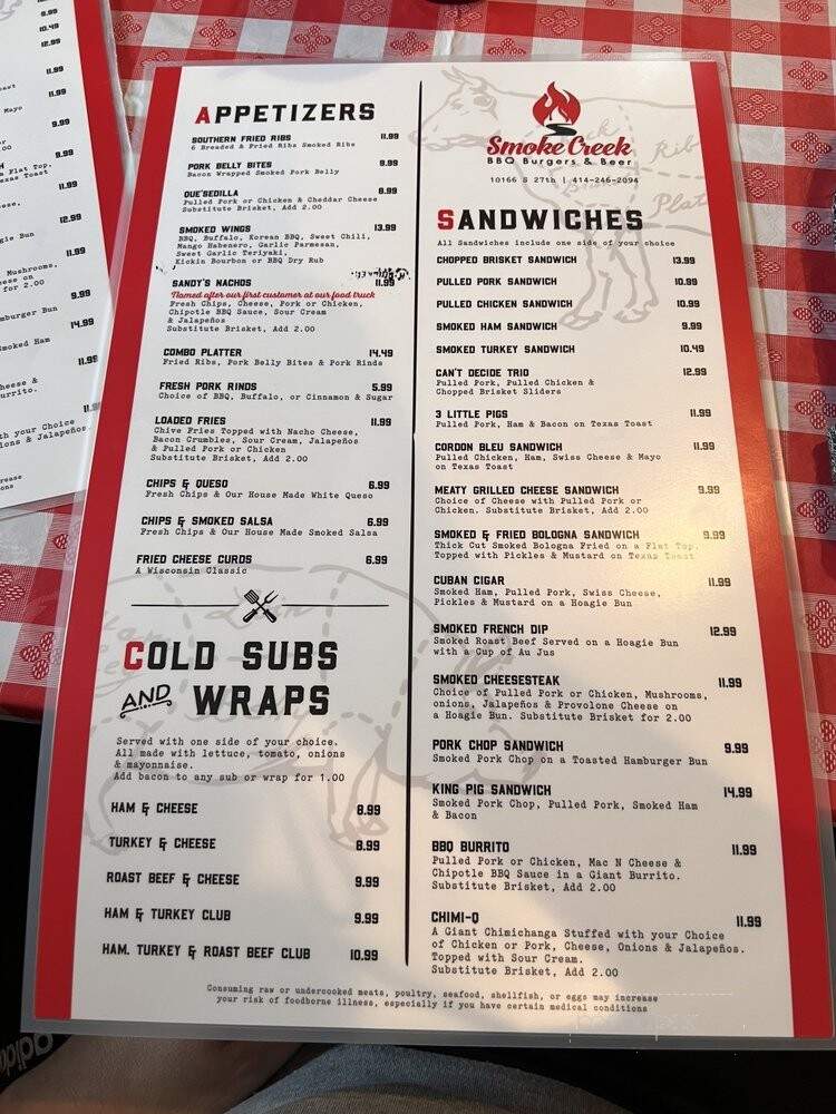 Smoke Creek - Oak Creek, WI menu_pic