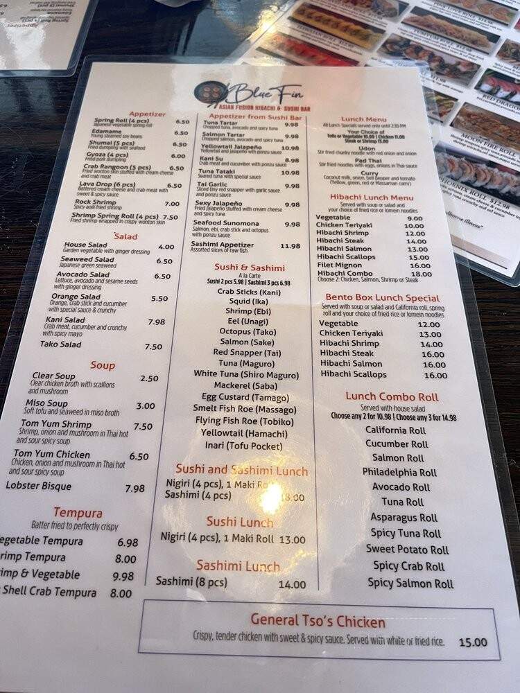 Bluefin Hibachi and Sushi Bar - Mentor, OH menu_pic