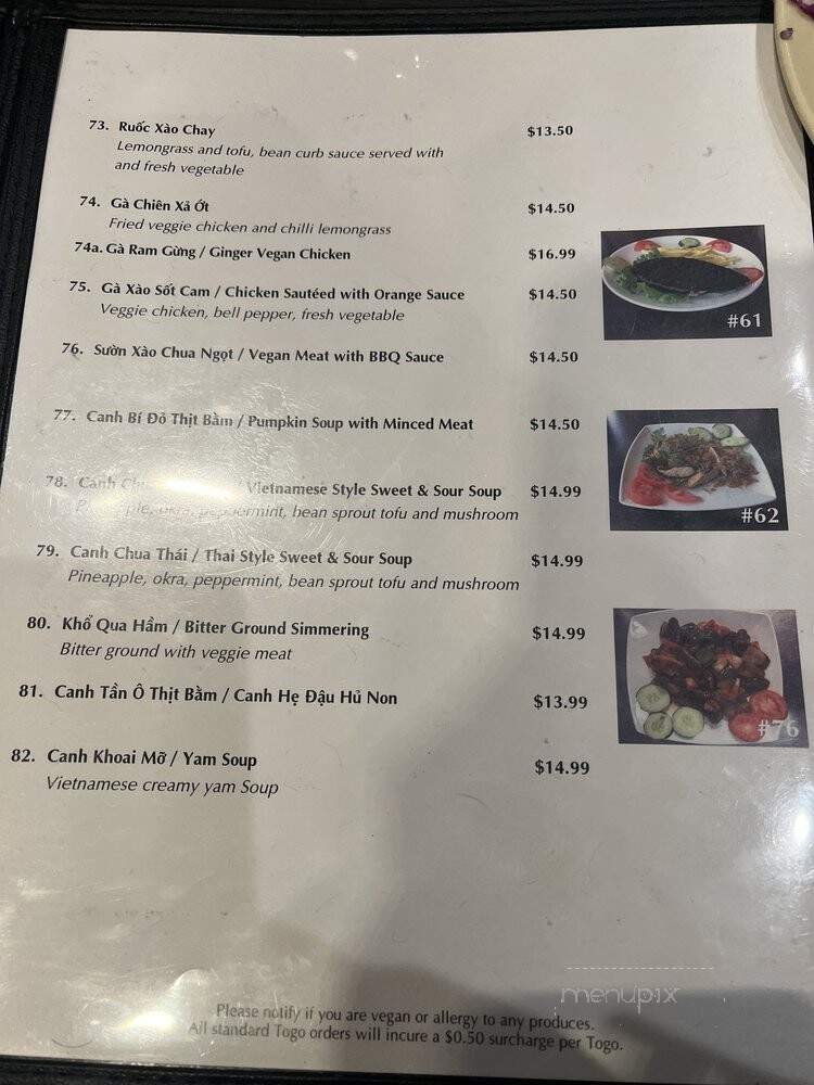 Hoa Dang Vegetarian - San Jose, CA menu_pic