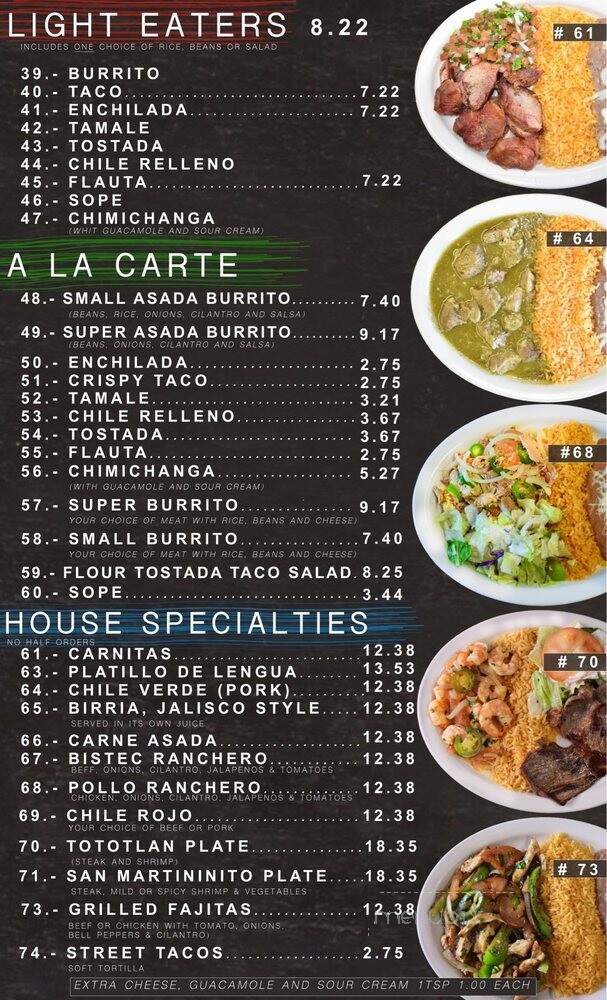 Mex Kal Family Mexican Restaurant - Arbuckle, CA menu_pic